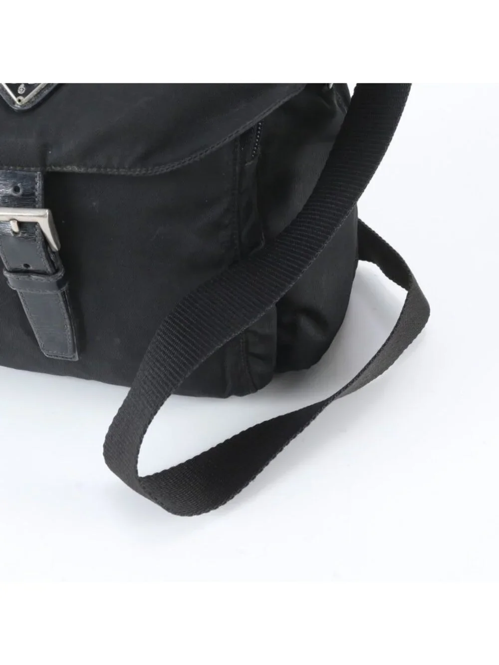 Prada Tessuto Nylon Triangle Logo Leather Shoulder Bag Crossbody Messenger Black